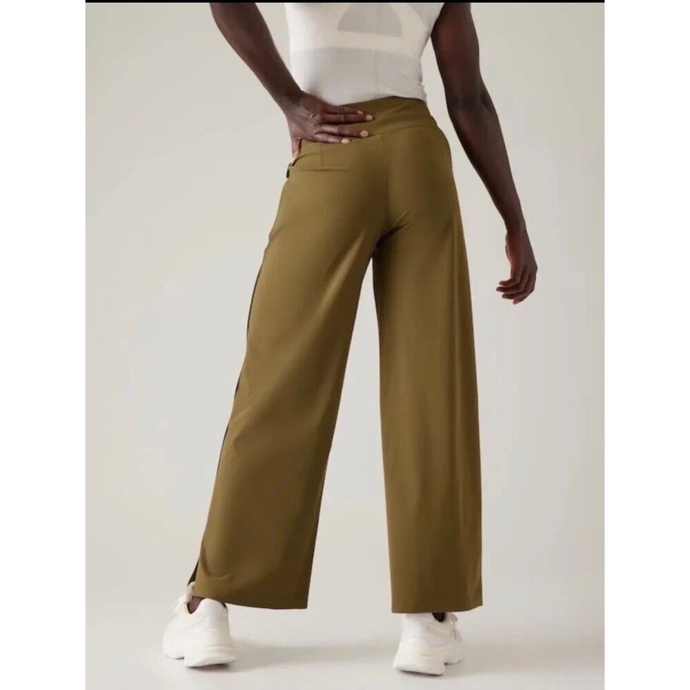 Athleta Cosmic Wide Leg Activewear Pants Olive Green High Waisted Size 10 - Picture 2 of 7